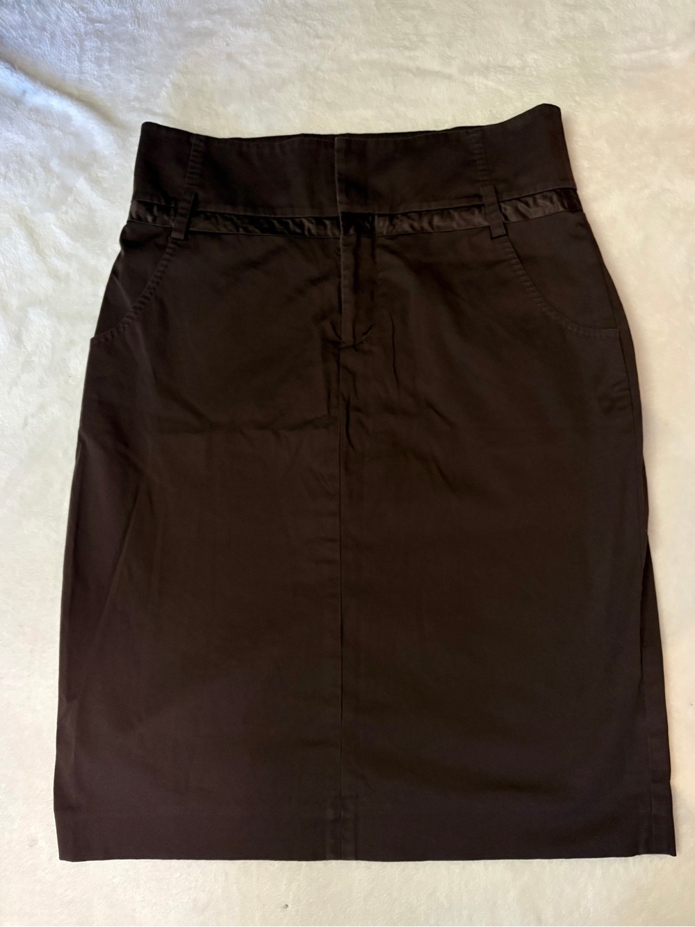 Vintage Classic High-Waist pocketed  Brown Pencil Skirt